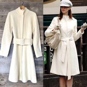 Stefanal Womens Wool Blend Belted Sweater Coat L Cream Devil Prada Luxury Italy